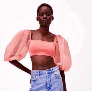 Zara Pink Puff Sleeve Cropped Top
